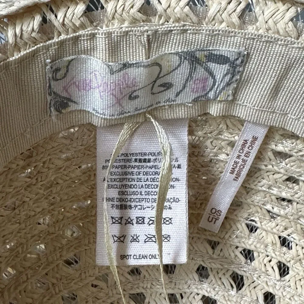 Free People Beige Crochet Woven Straw Sun Hat One Size Summer Beach